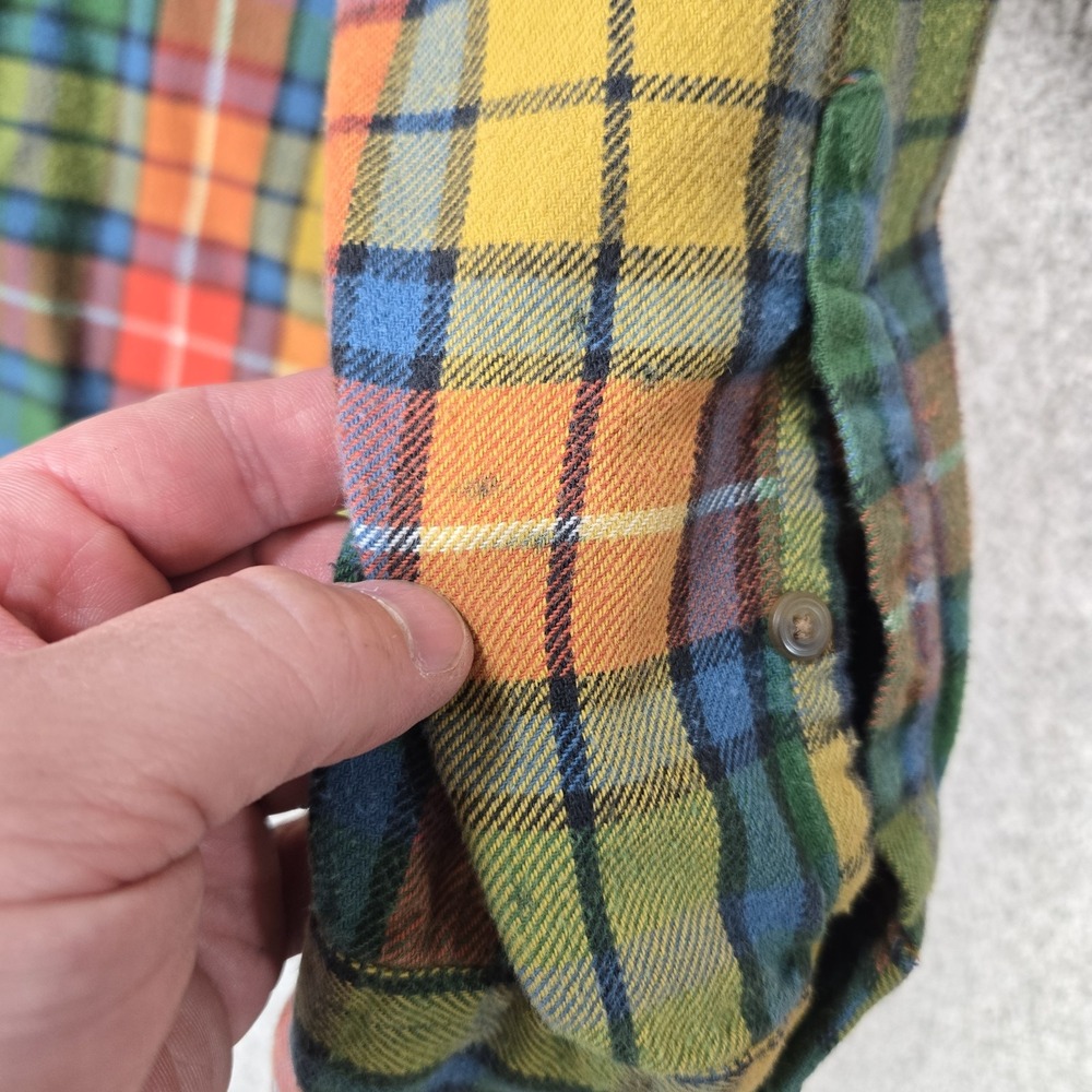 Vintage J.Crew Oarsman Flannel Shirt Mens Large Colorful Plaid madras *FLAW* - Picture 8 of 9